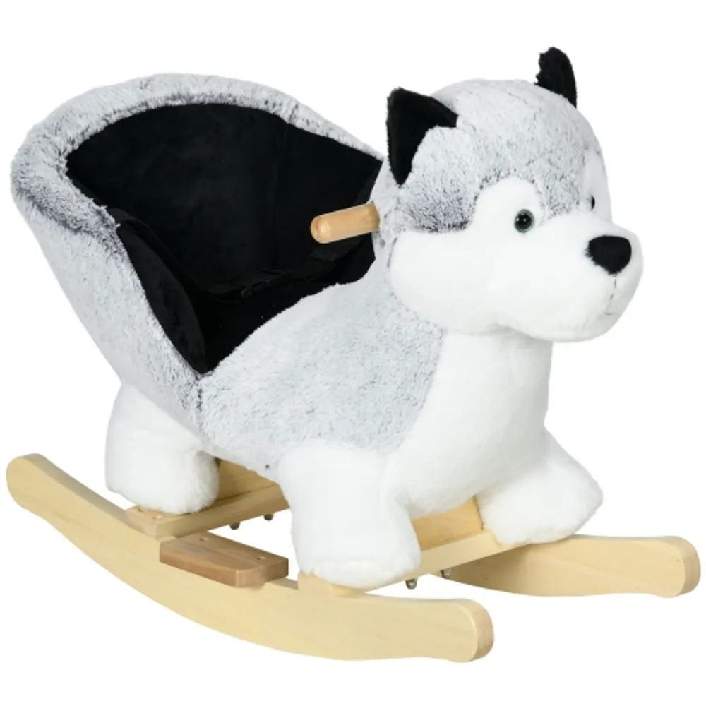 Qaba Kids Rocking Horse Baby Rocker Chair Husky Shaped Plush Ride