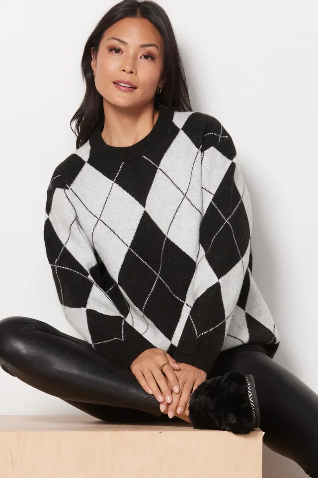Black and white argyle on sale sweater
