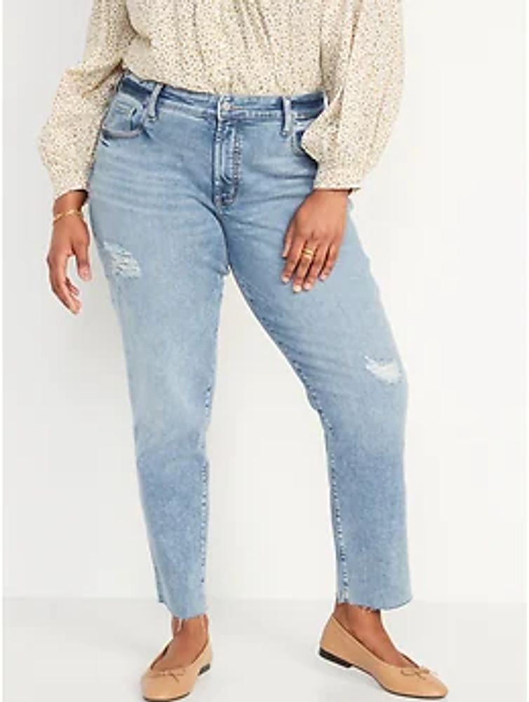 Old Navy Curvy High-Waisted OG Straight Distressed Cut-Off Jeans for ...
