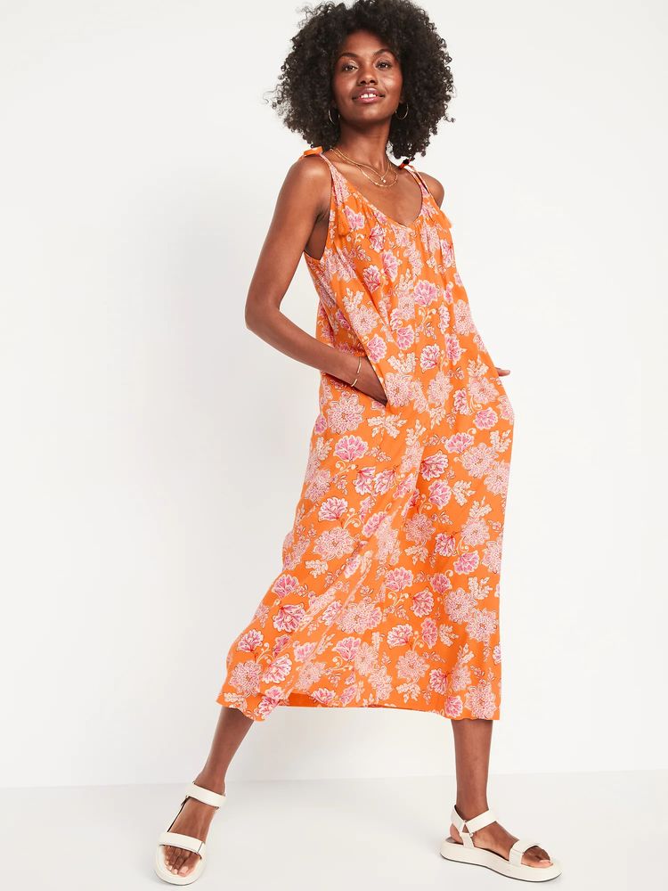 Old Navy Tie-Shoulder Tasseled Floral-Print All-Day Maxi Swing Dress ...