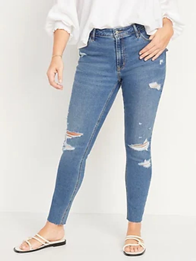 Old Navy Mid Rise Rockstar Super Skinny Ripped Cut Off Ankle Jeans For