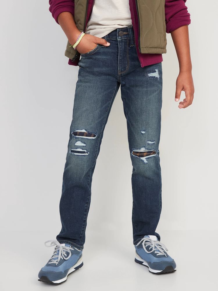 Ripped jeans clearance with plaid patches