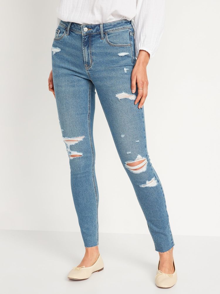 Old Navy Mid-Rise Rockstar Super-Skinny Ripped Cut-Off Ankle Jeans for ...