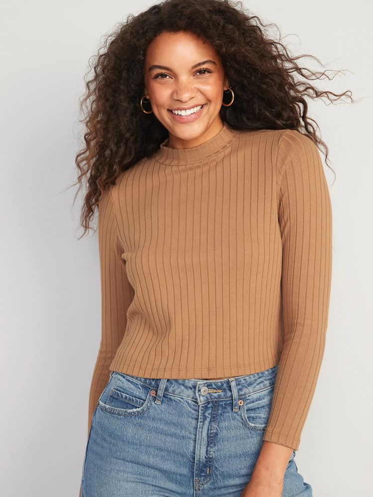 Old Navy Cropped Rib-Knit Mock-Neck Sweater for Women | Bridge