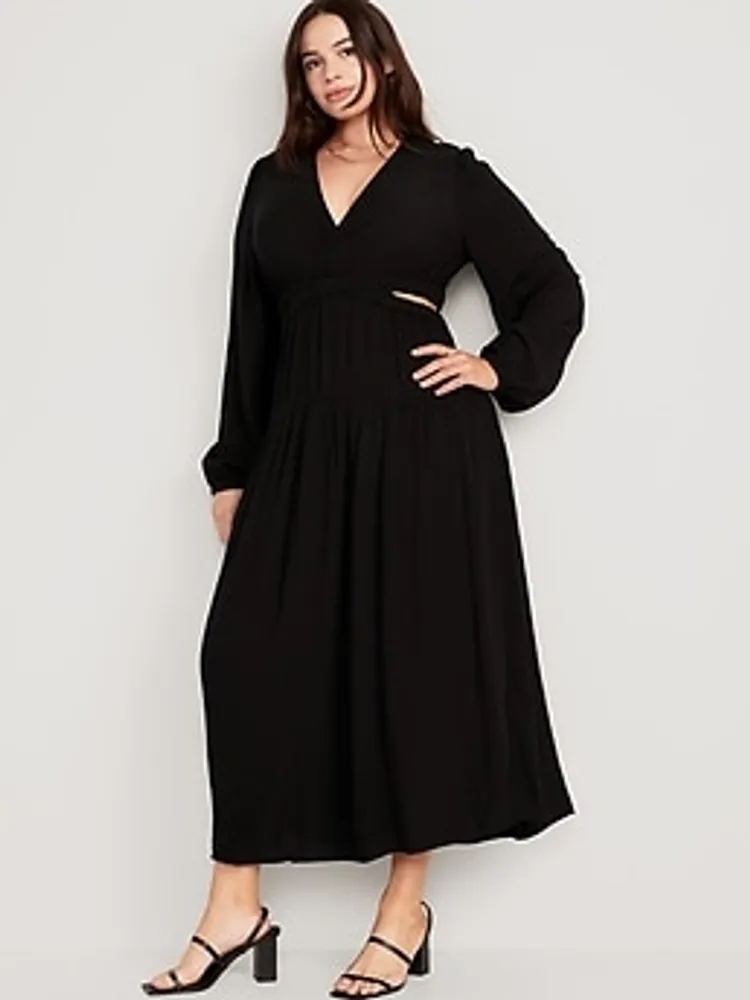 Old Navy Waist-Defined Crepe Side-Cutout Maxi Dress for Women | Mall of ...