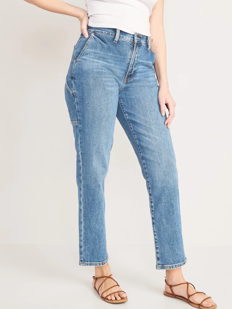 Old Navy Curvy Extra High-Waisted Sky-Hi Straight Workwear Jeans for ...