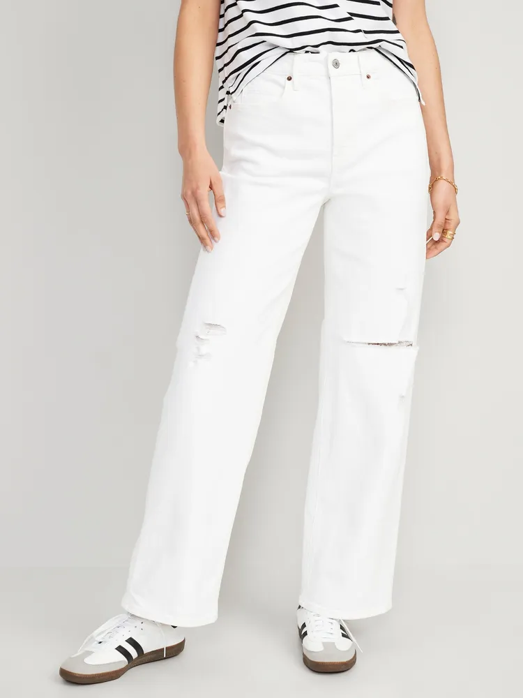 Old Navy Extra High-Waisted Wide Leg Cut-Off White Jeans for Women