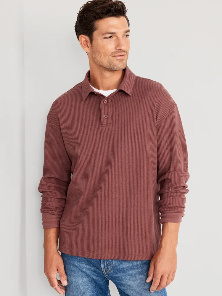 Waffle-Knit Polo Sweater for Men