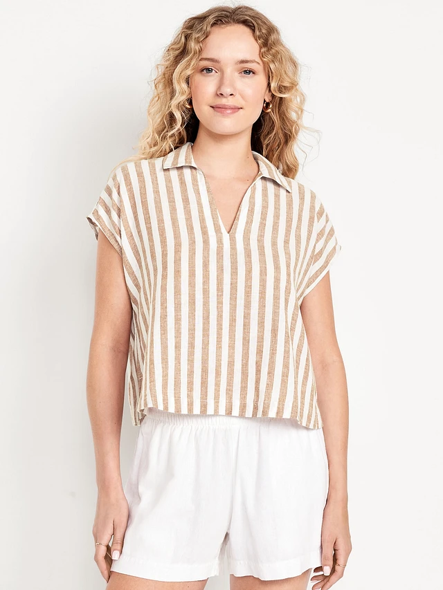 Old Navy Linen-Blend Cropped Popover Shirt at Hamilton Place in