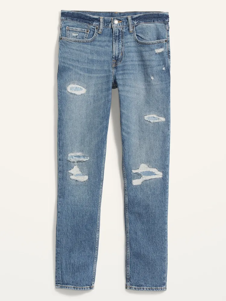 Ripped and repaired store jeans mens skinny