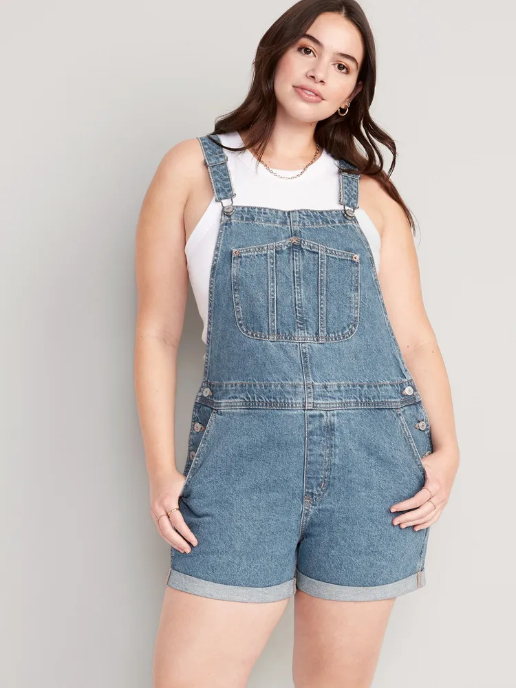 Plus size denim short on sale overalls