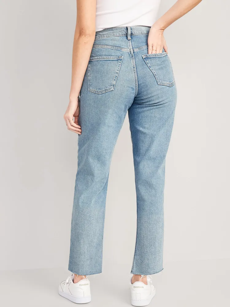 Straight leg cut off hot sale jeans