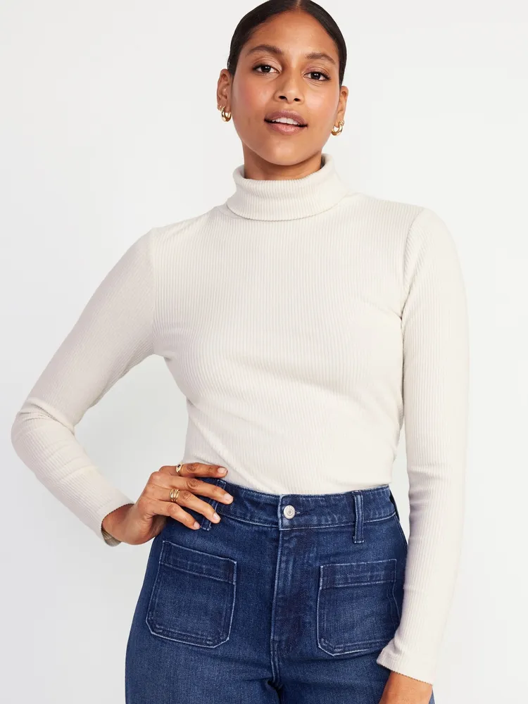 White ribbed best sale turtleneck sweater