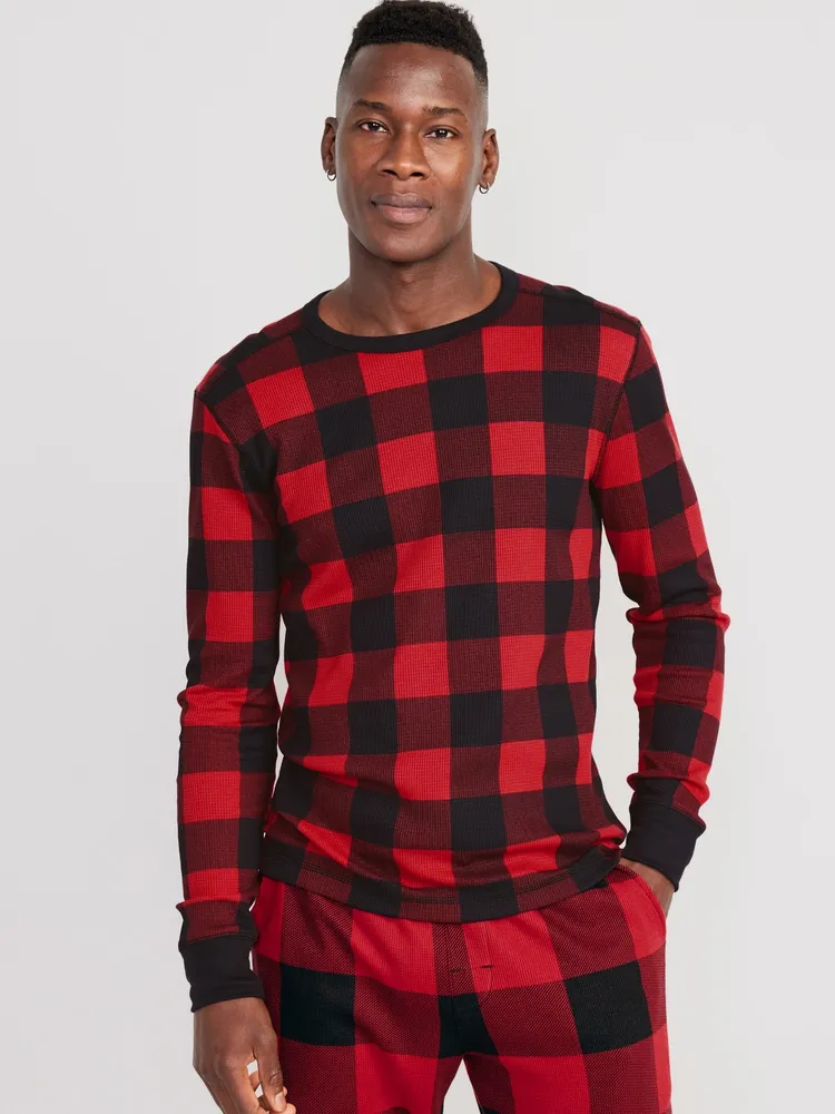 Old Navy Thermal-Knit Long-Sleeve Plaid T-Shirt for Men | Upper