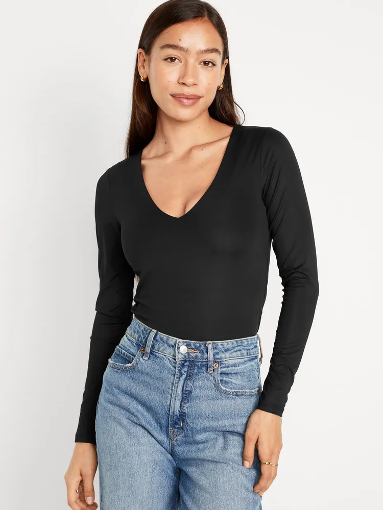 Old Navy Long-Sleeve Cropped V-Neck T-Shirt for Women | Upper