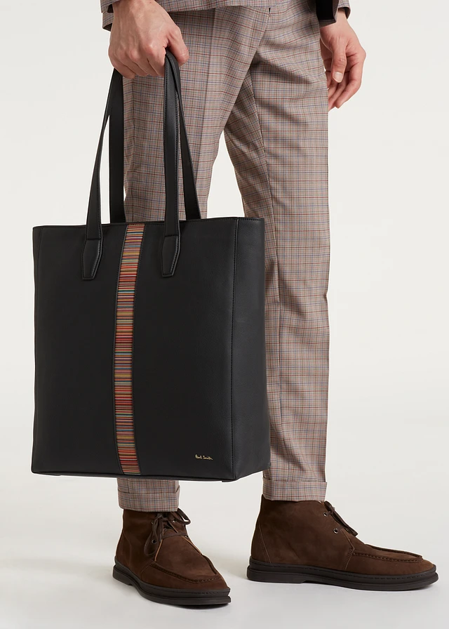 Paul Smith Black Leather 'Signature Stripe' Tote Bag | King's Cross