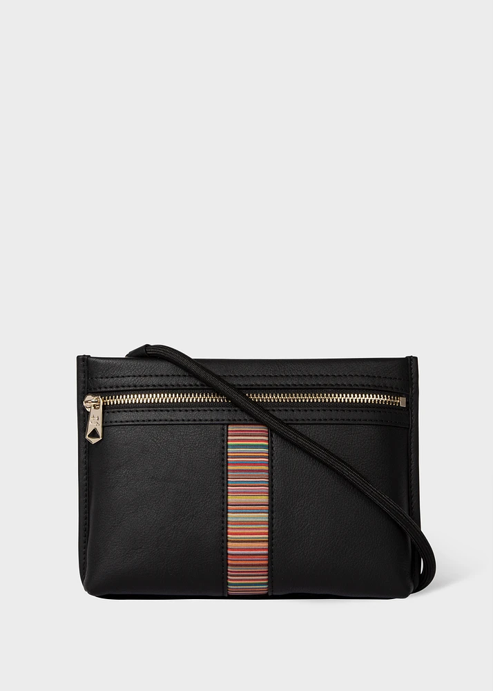 Paul Smith Black Leather Signature Stripe Musette Bag M1A-7248-BMULTI.79