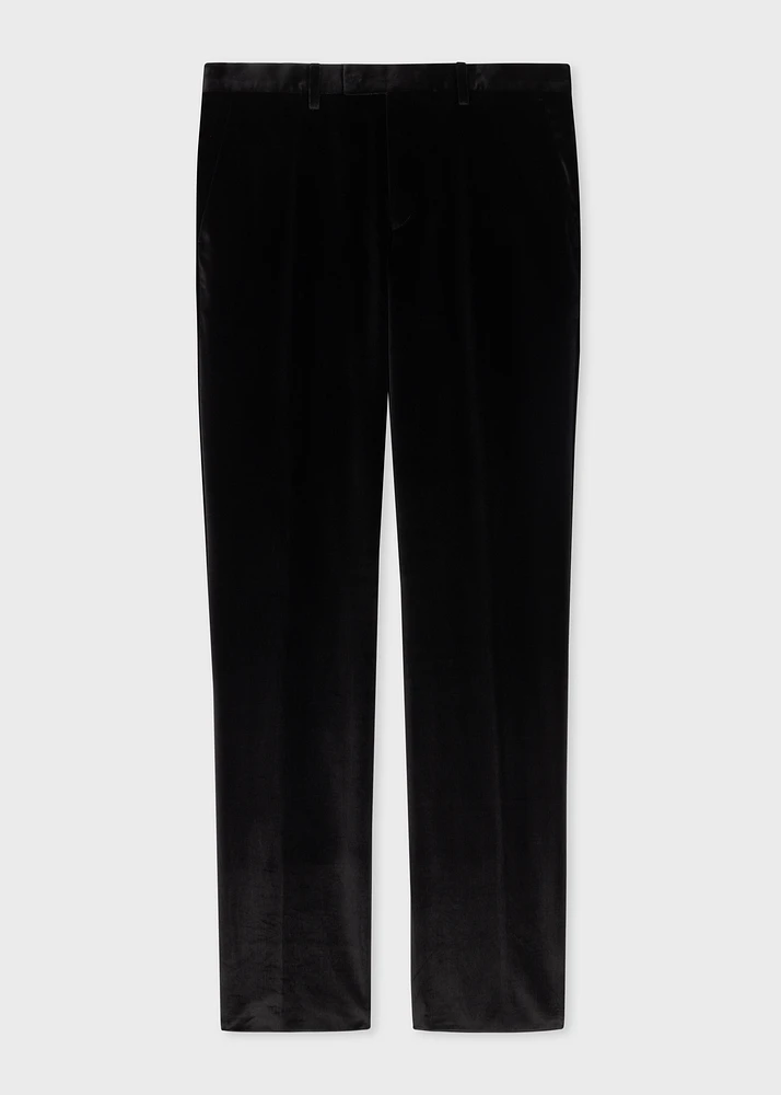 Black velvet slim fit trousers top