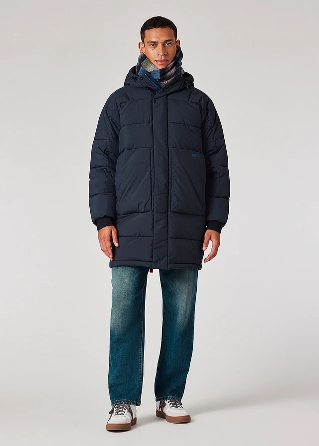 PS Paul Smith Navy Recycled-Nylon Long Wadded Coat | King's Cross