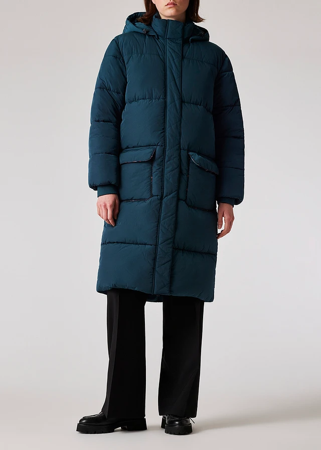 PS Paul Smith Women's Peacock Blue Recycled-Nylon Wadded Coat