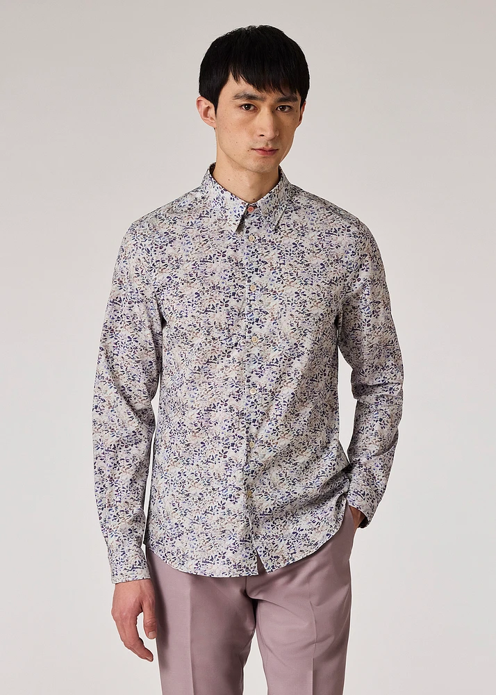 PS Paul Smith Tailored-Fit White And Blue 'Textured Floral