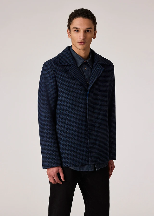 PS Paul Smith Navy And Black Houndstooth Wool-Blend Jacket