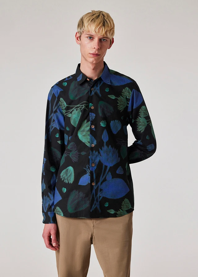 スウェット・トレーナー [PS PAUL SMITH] Half Tone Floral Print Sweatshirt Men's Navy 'Half Tone Floral' Crew Neck Knitted Sweater
