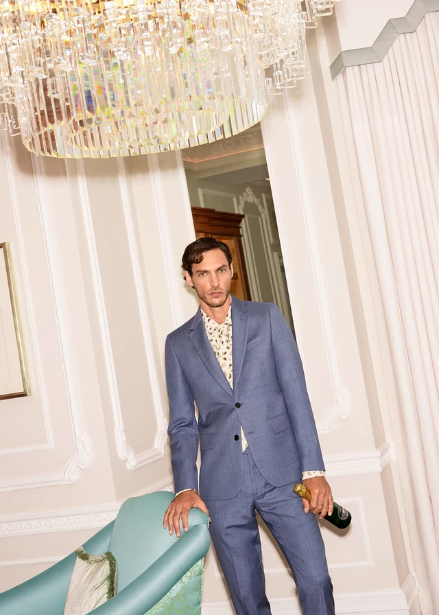 Paul Smith The Soho - Tailored-Fit Grey Blue Wool Sharkskin