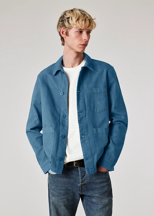 PS Paul Smith Blue Cotton Jacquard Worker Jacket | King's Cross