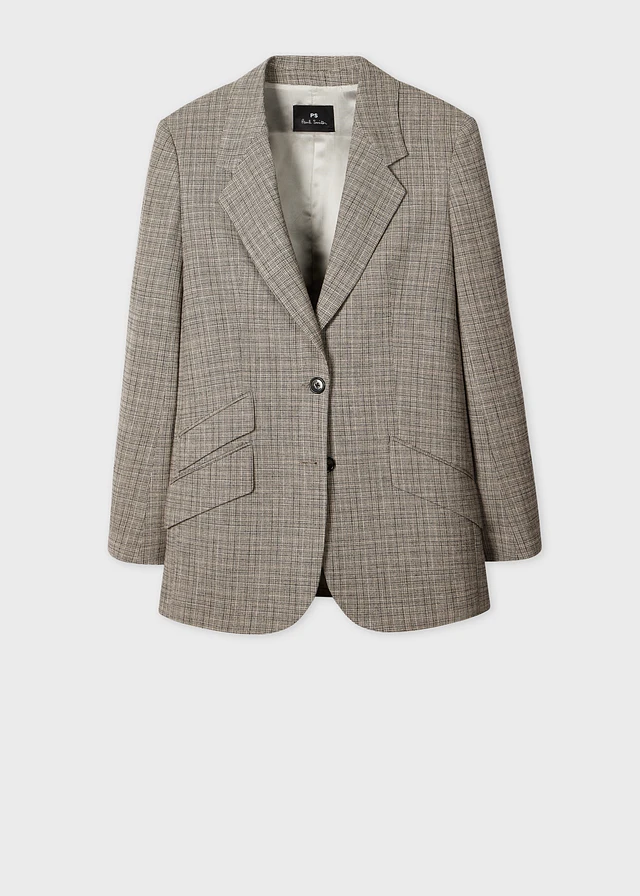 PS Paul Smith Women's Grey Textured Check Wool-Blend Blazer