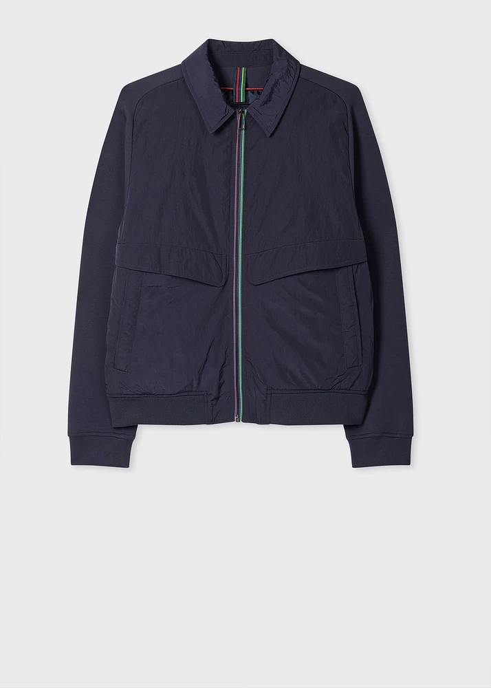 PS Paul Smith Navy Recycled-Nylon Mixed Media Short Jacket