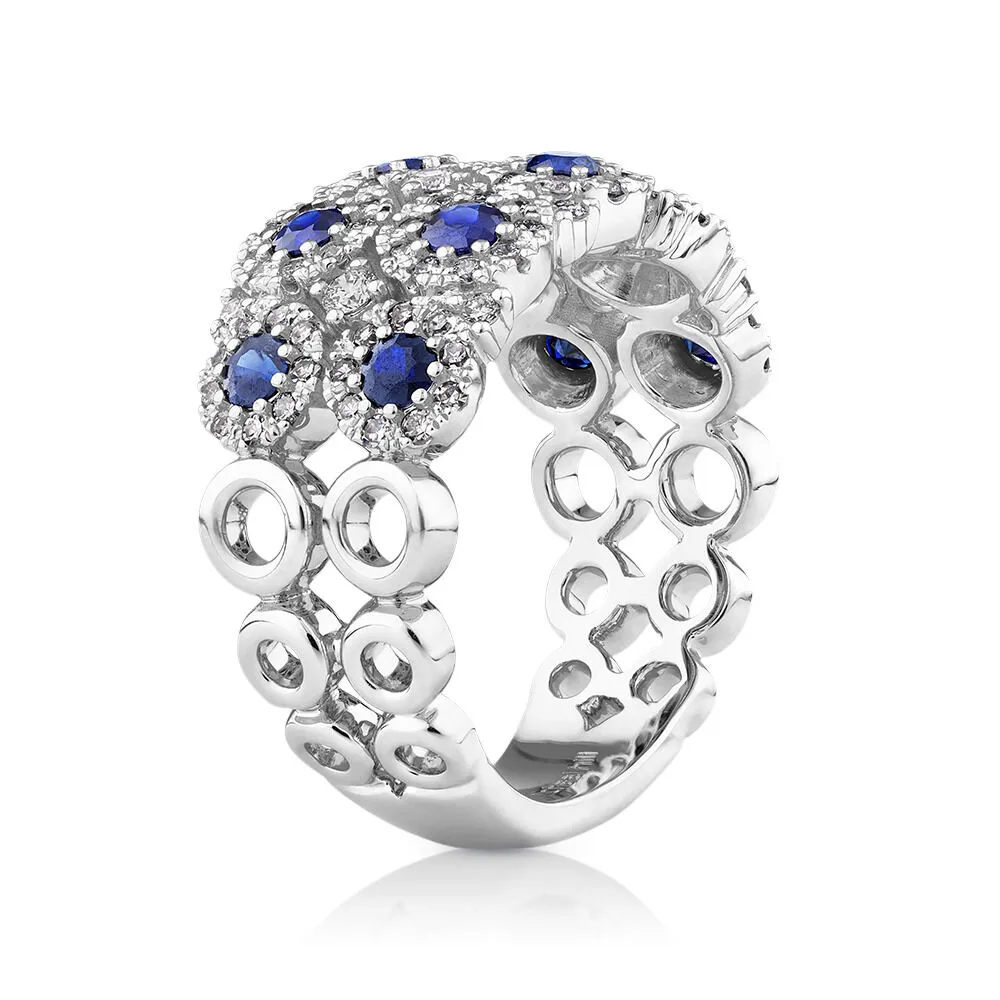Michael Hill 2 Row Bubble Ring with Sapphire and .75 Carat TW