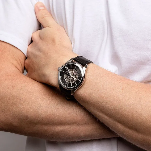 Michael Hill Automatic Skeleton Watch In Gold Tone Stainless Steel