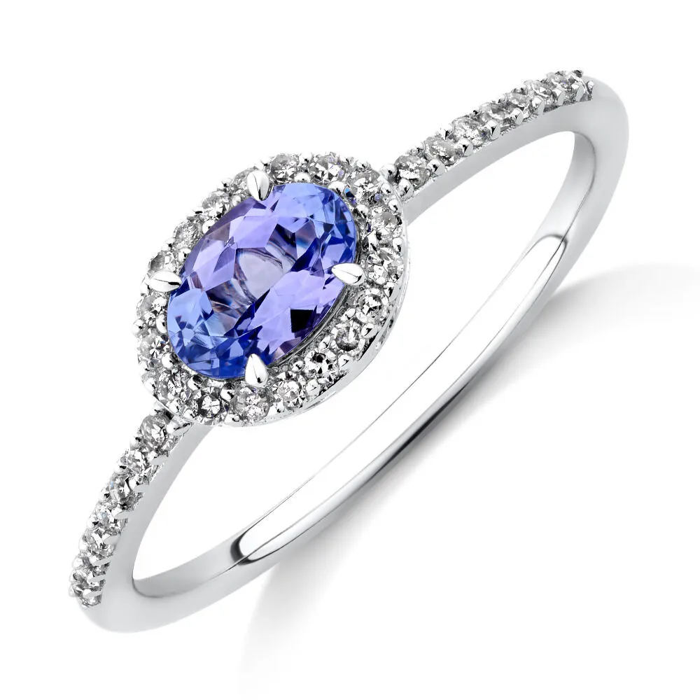 Michael Hill Halo Ring with Tanzanite 0.15 Carat TW Of Diamonds
