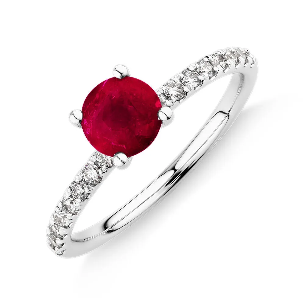 Michael Hill Solitaire Ruby Ring with 0.25 Carat TW of Diamonds in