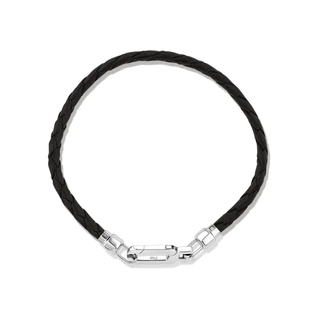 Michael Hill Men s Braided Leather Bracelet with Sterling Silver