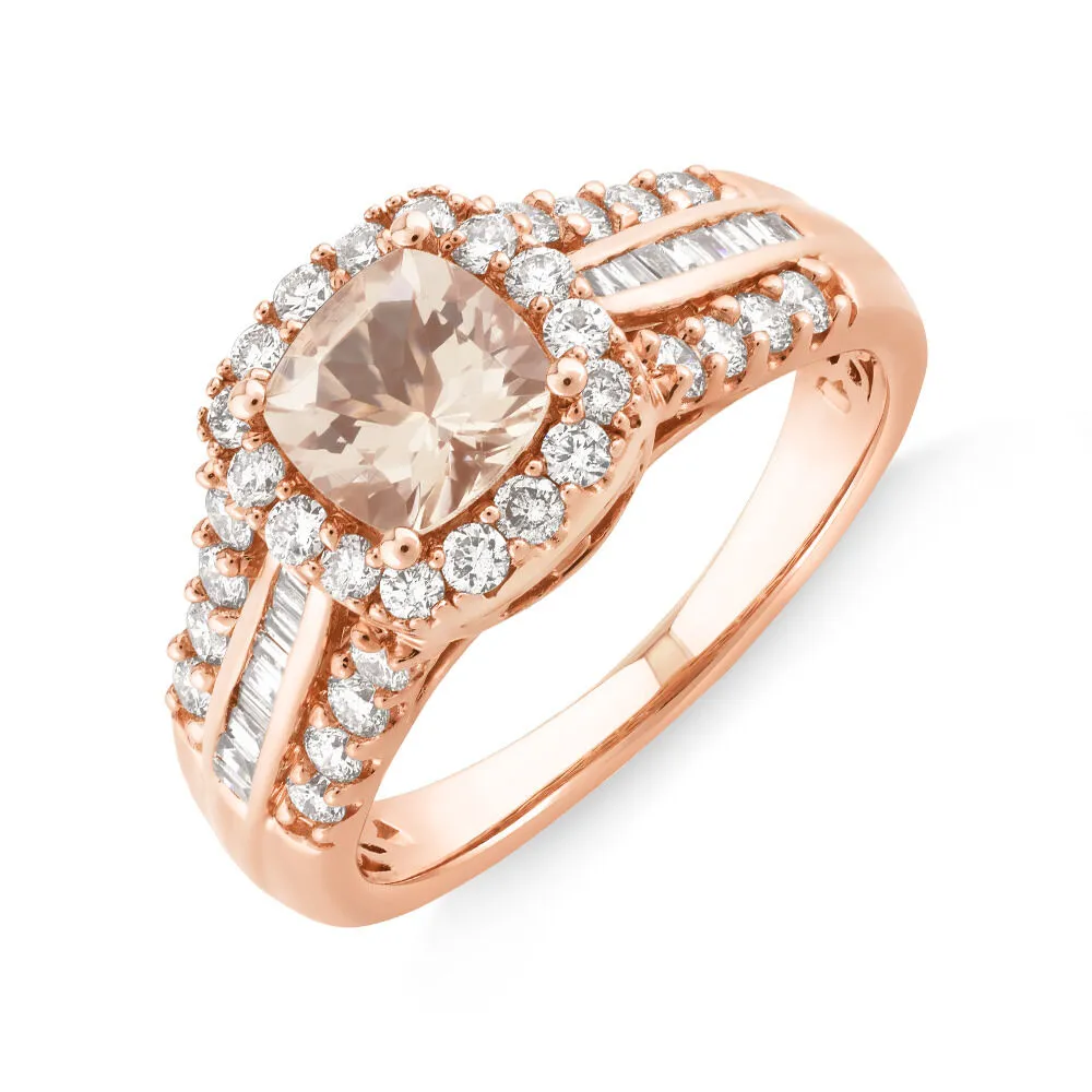 Michael Hill Halo Ring with Morganite 0.75 Carat TW of Diamonds