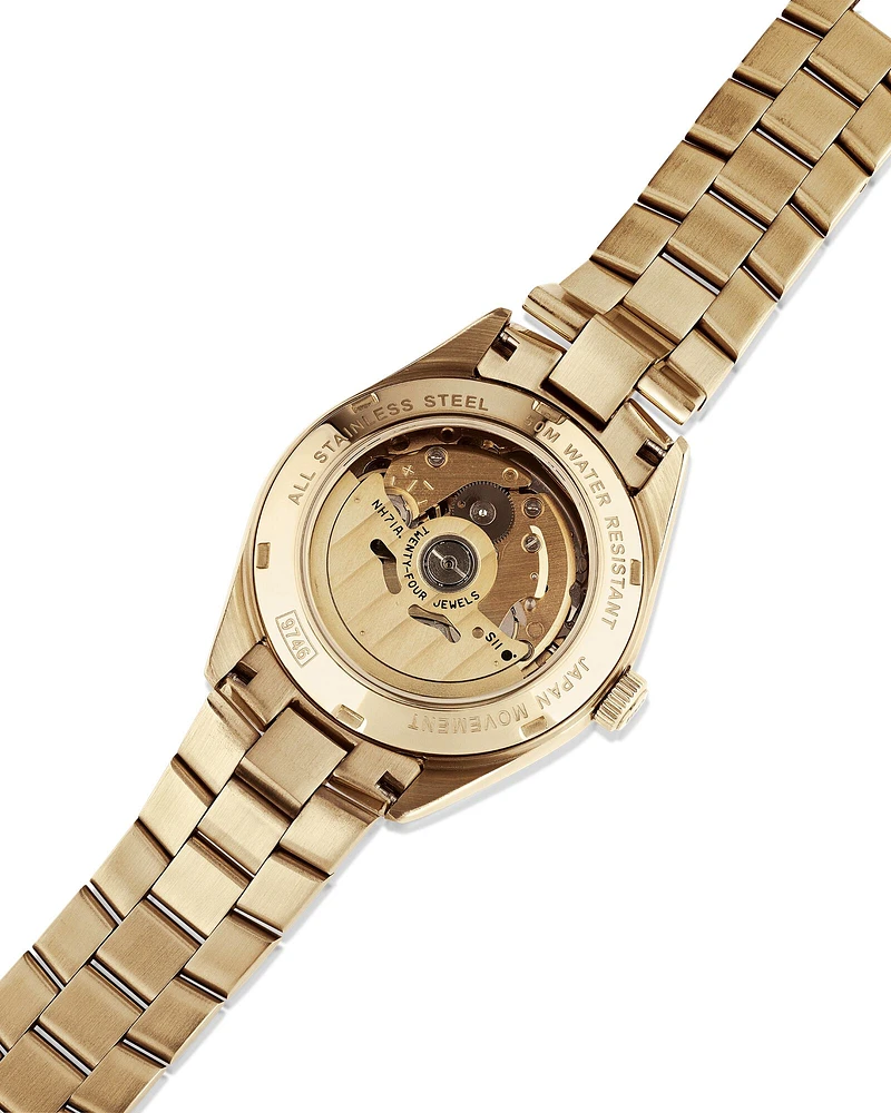 Michael Hill Automatic Skeleton Watch In Gold Tone Stainless