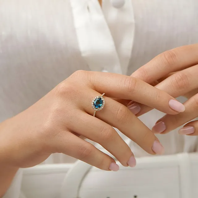 Michael Hill Halo Ring with London Blue Topaz 0.25 Carat TW of