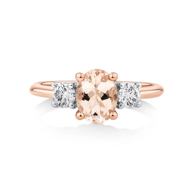 Michael Hill 3 Stone Ring with Morganite Diamonds in 10kt Rose