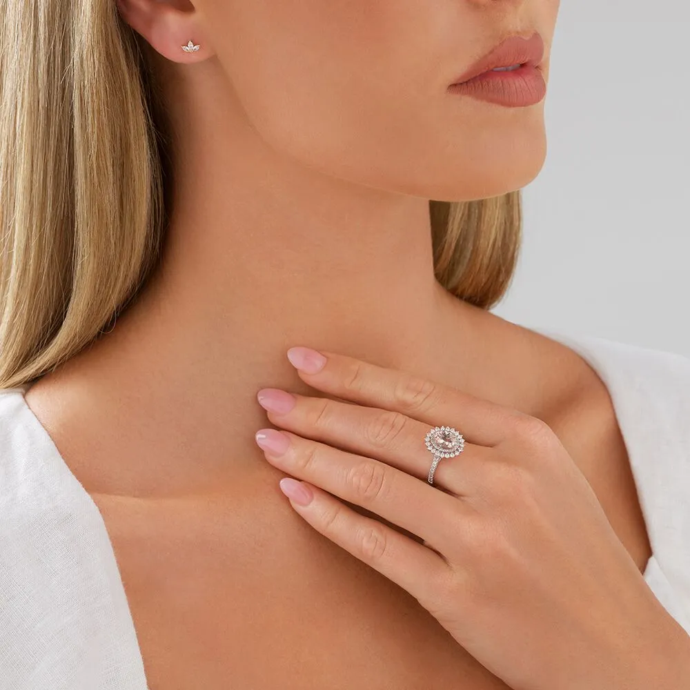Michael Hill Morganite Lacy Halo Ring with .50TW of Diamonds 10kt