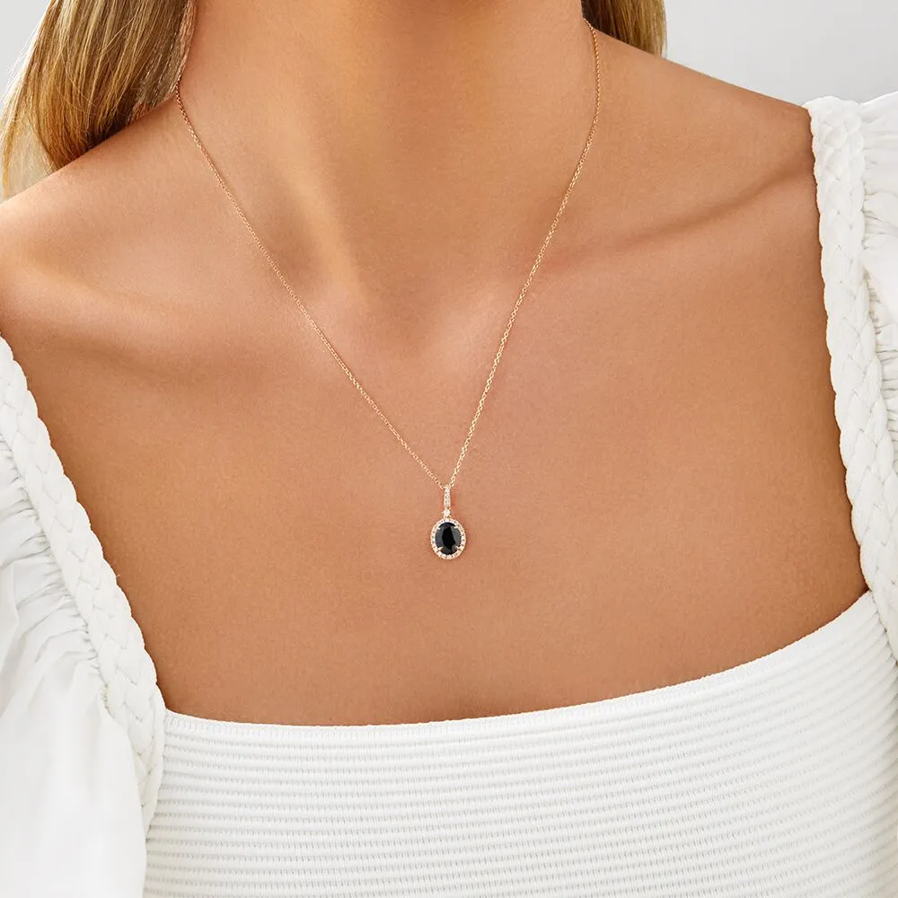 Oval Halo Pendant with Sapphire 0.19 Carat TW of Diamonds in 14kt Yellow Gold