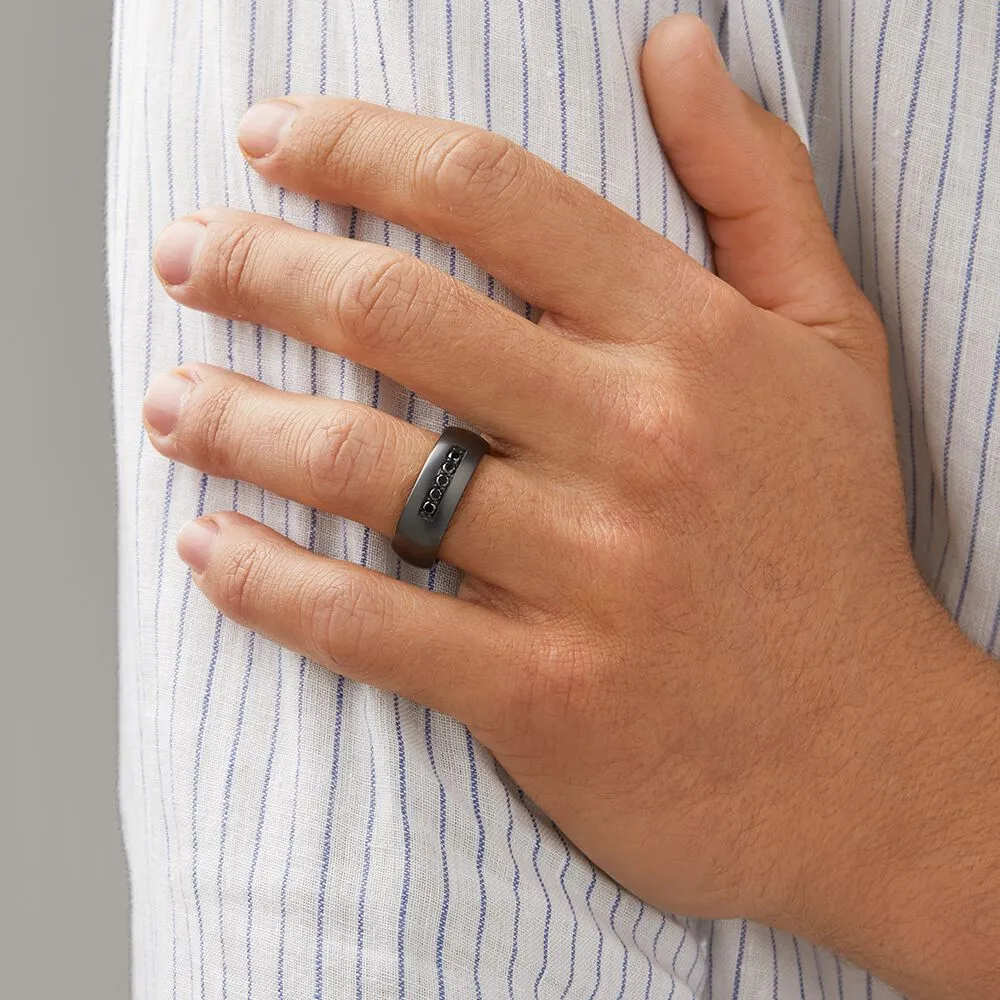 Michael Hill 8mm Black Titanium Ring with Enhanced Black Diamonds
