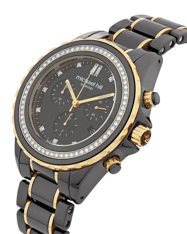 Michael hill gold watch with diamonds top