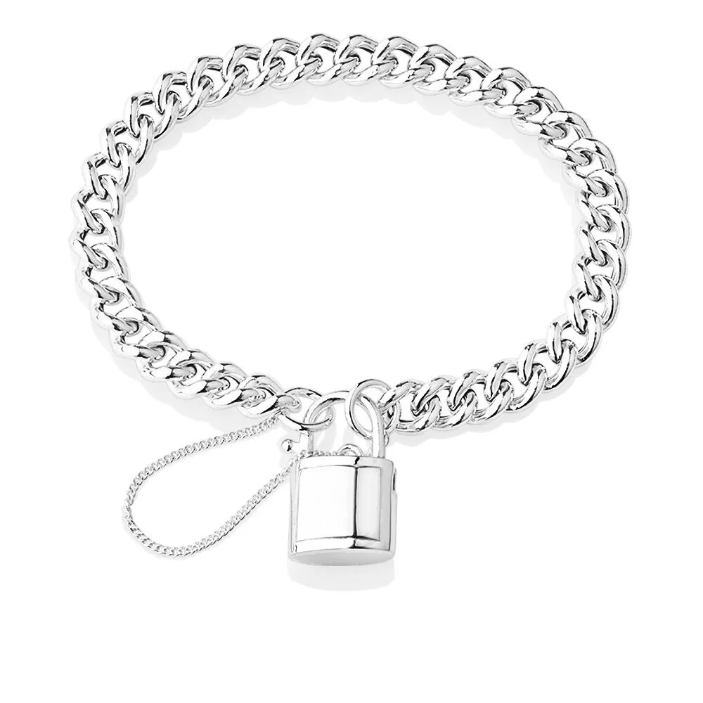 Michael Hill 19cm Square Padlock Curb Bracelet in Sterling Silver