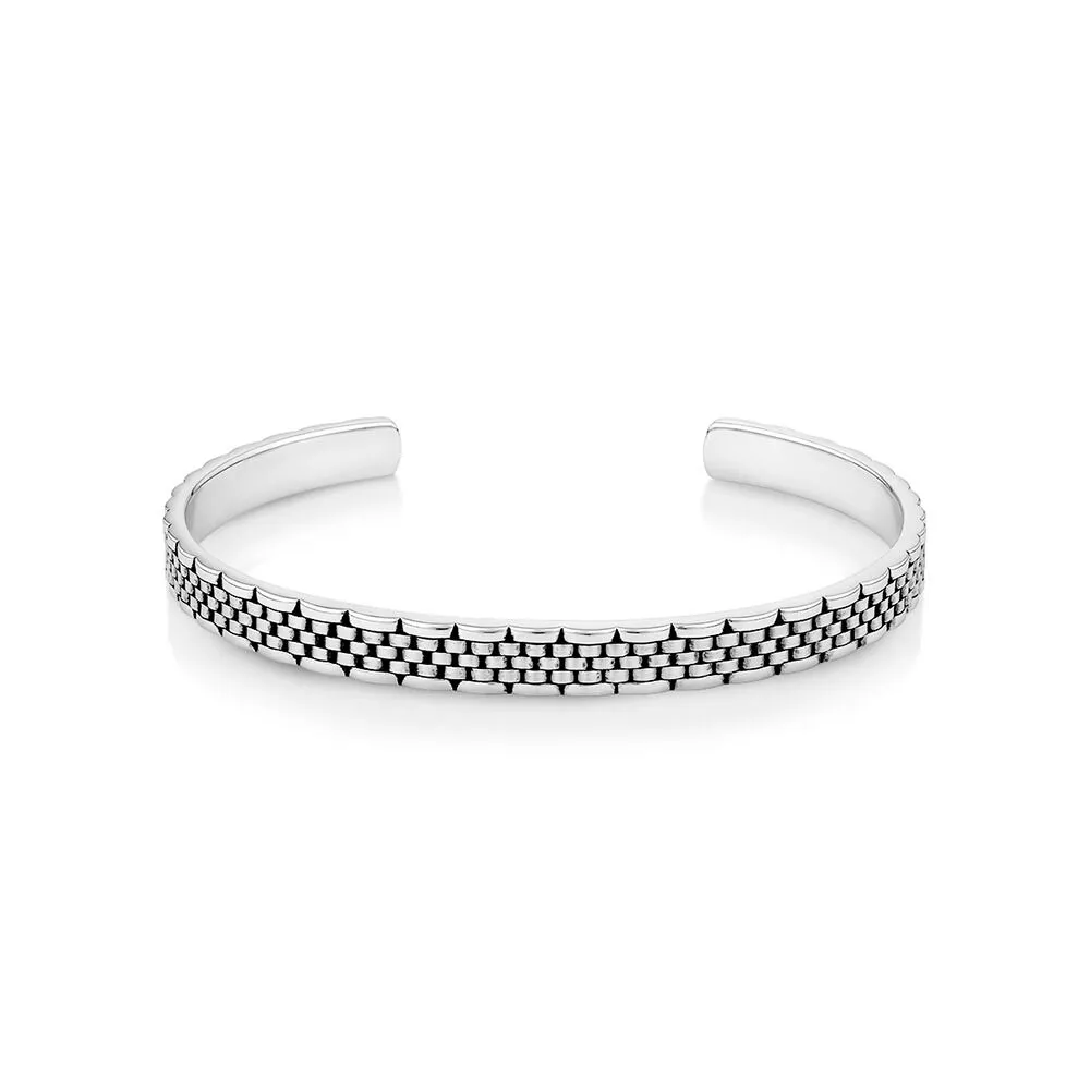 Michael Hill Men s Link Pattern Textured Cuff Bangle in Sterling