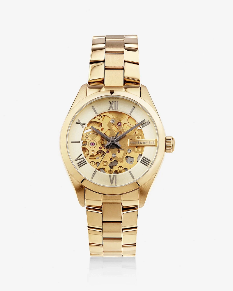 MICHAEL Michael Hill Automatic Skeleton Watch In Gold Tone Stainless