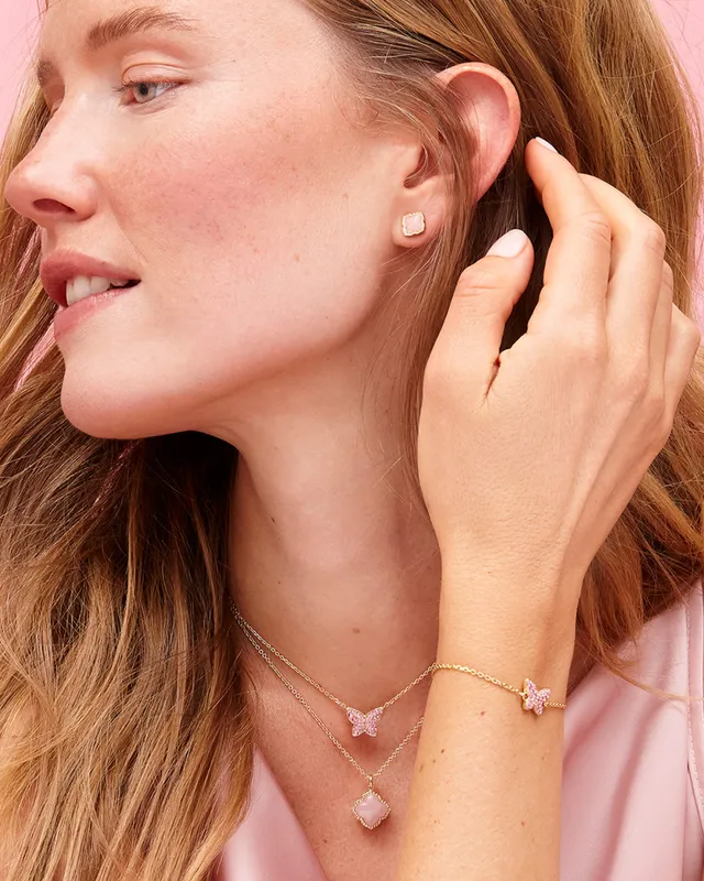 Kendra Scott Mallory Gold Pendant Necklace in Rose Quartz