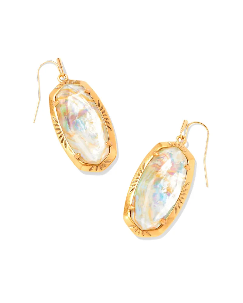Kendra Scott Elle Vintage Gold Etch Frame Drop Earrings in