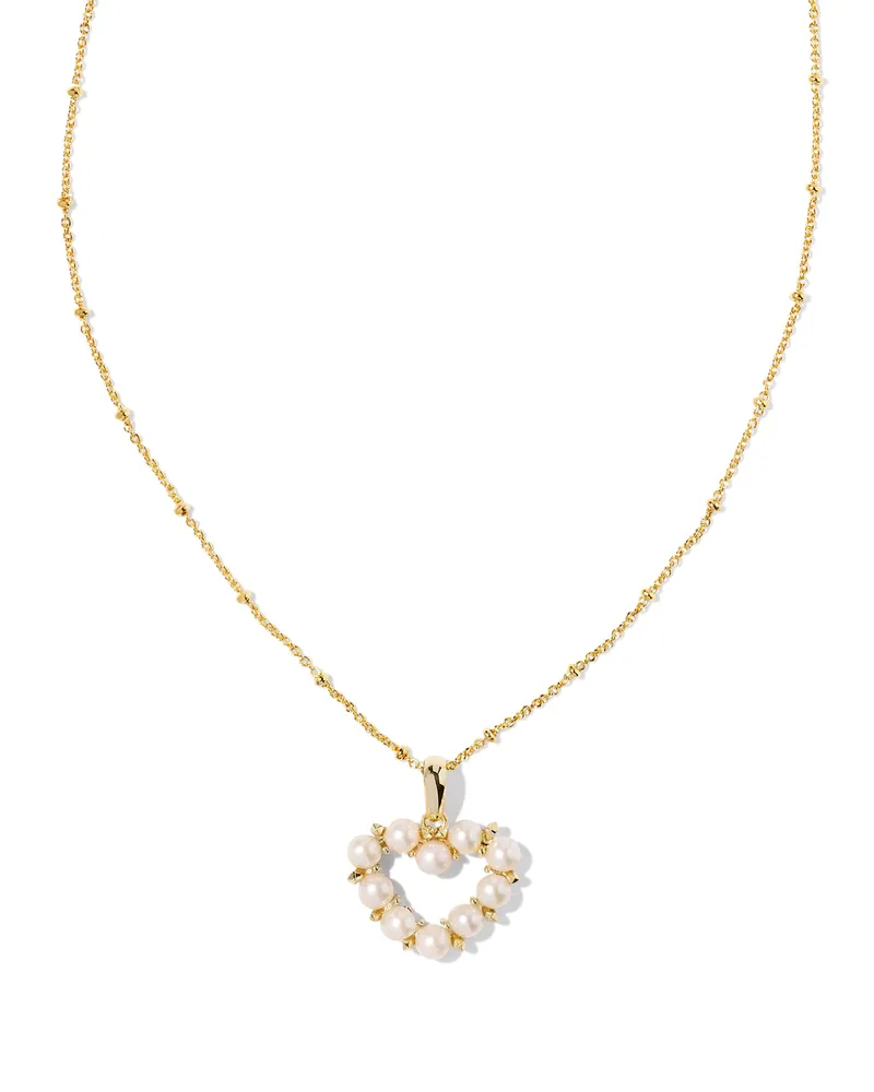 Kendra Scott Ashton Gold Heart Short Pendant Necklace in White